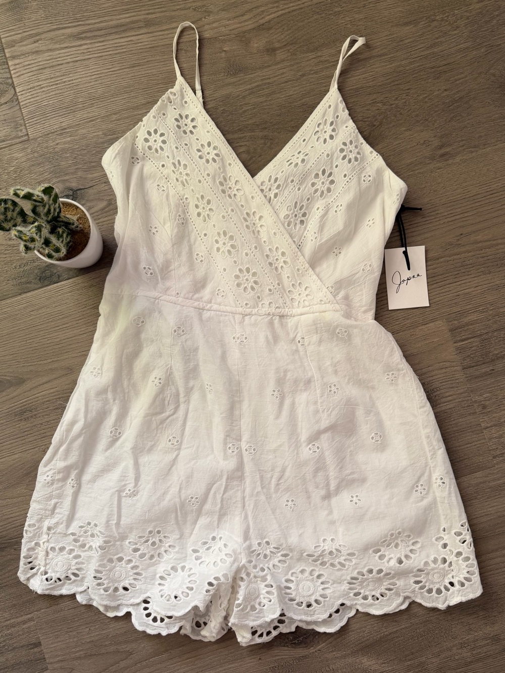 Super cute white Eyelet Romper with Scalloped Hem